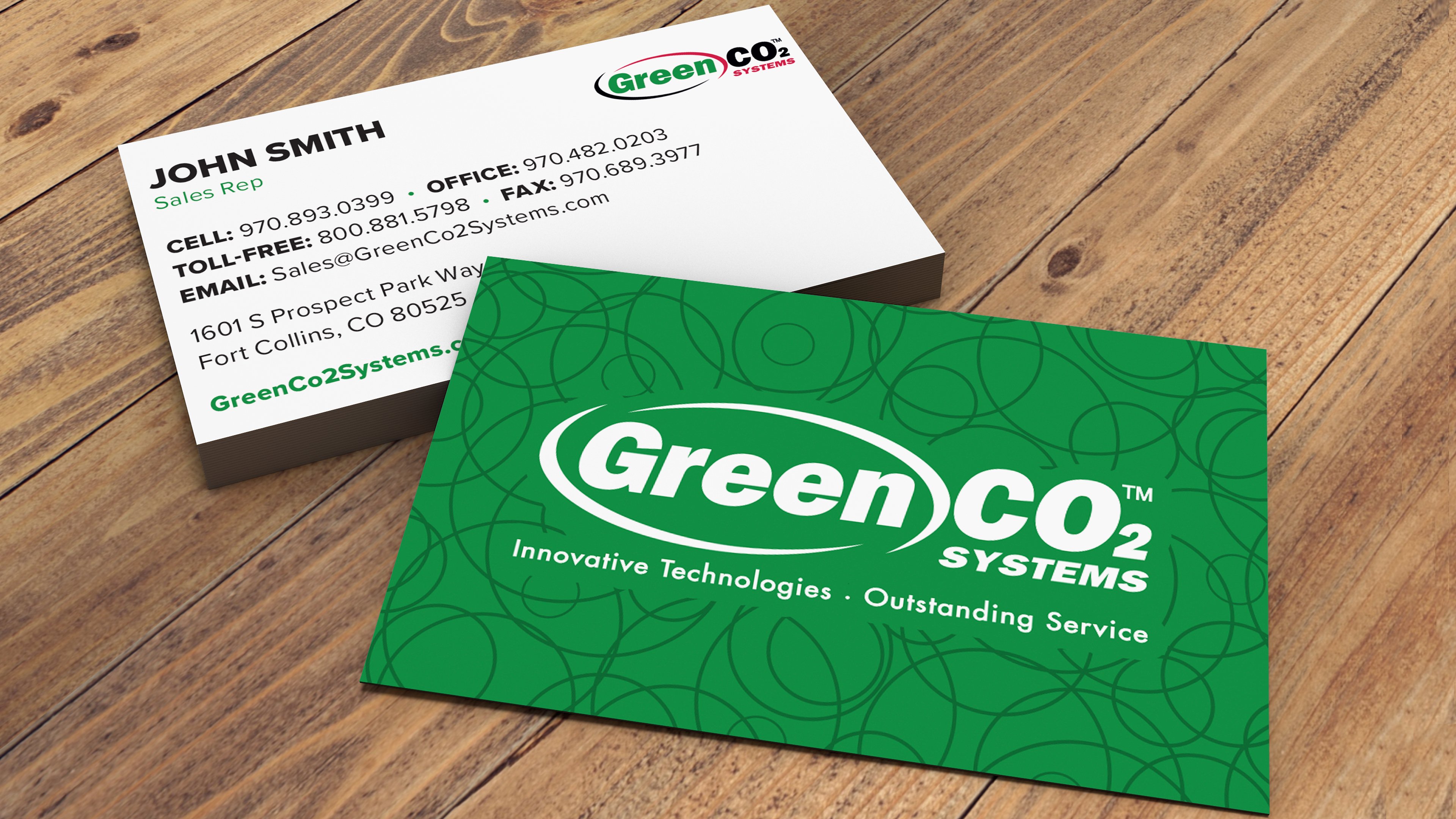 green co2 systems business card mockups.