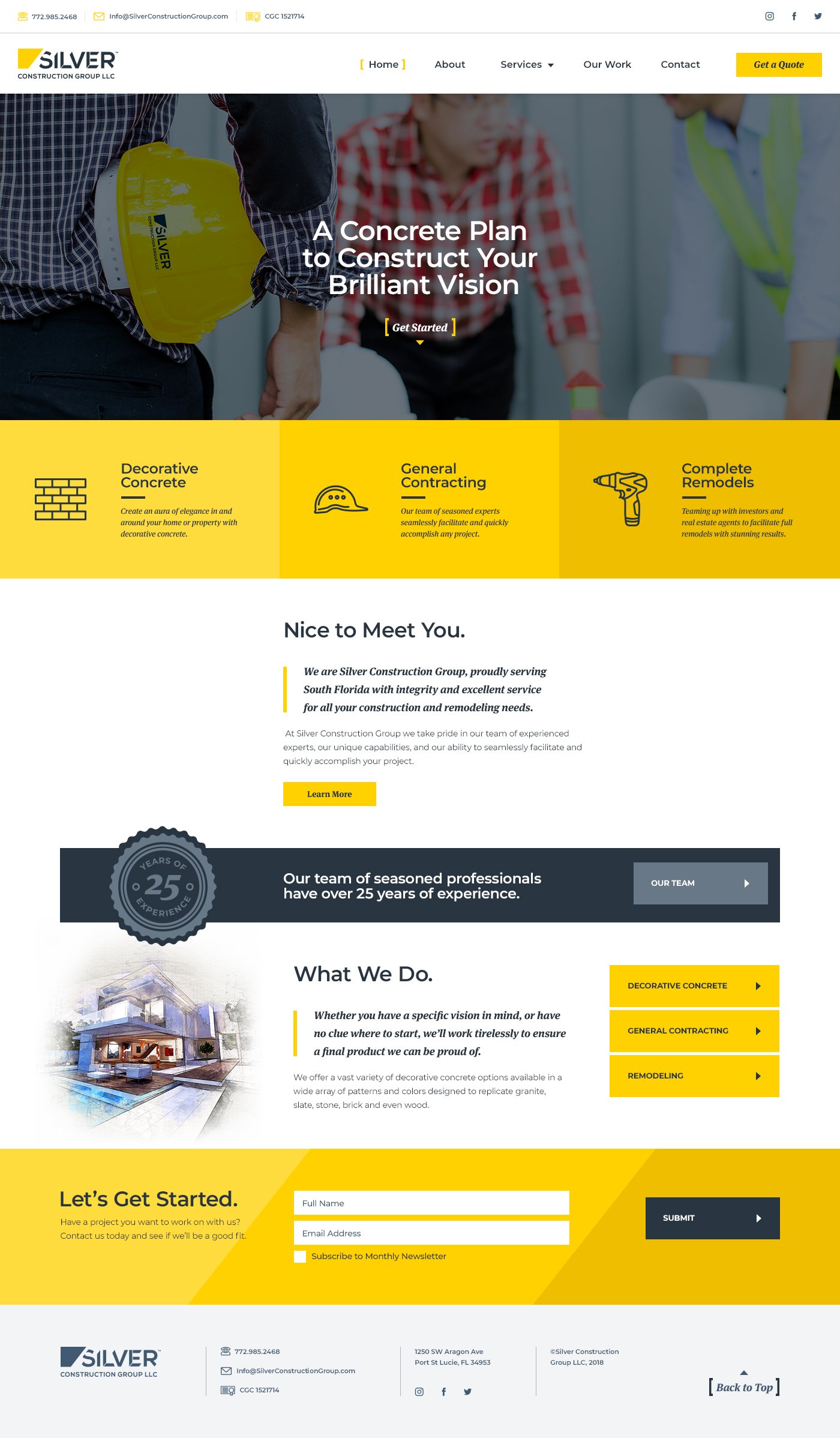 Silver Construction homepage layout mockup