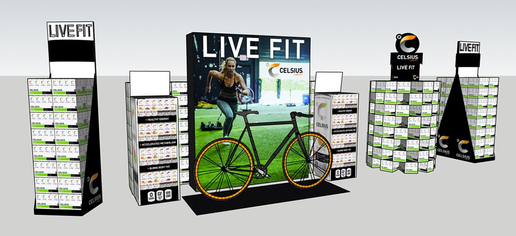 celcius live fit 3D rendering booth image.