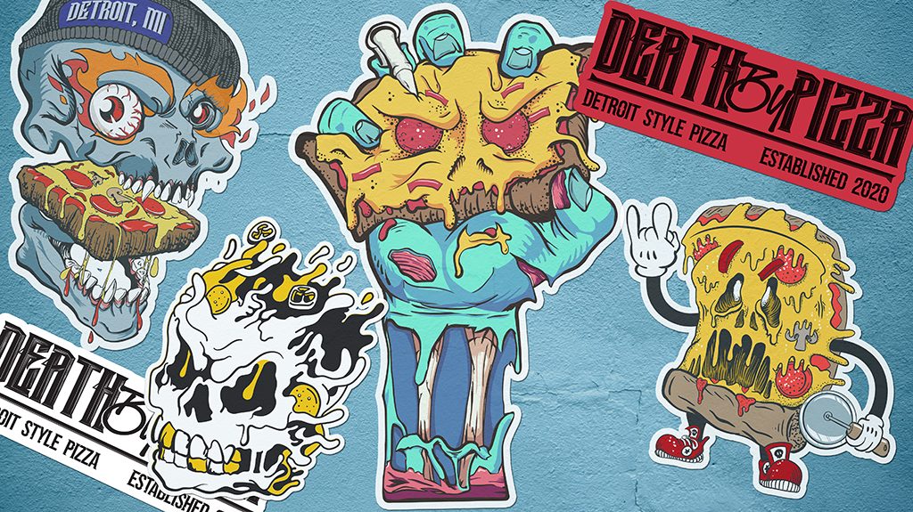 death by pizza graphic stickers.